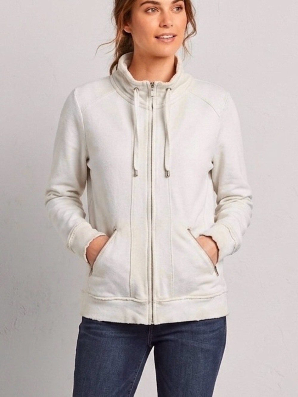 Croft & Barrow White Full Zip Sweatshirt Mock Neck Large 🎁 Free With Bundle*